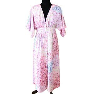 Forest Lily Floral Maxi Dress Patchwork Button Up Short Kimono Sleeve Small D70
